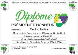 Diplôme président d'honneur, Cédric Bolay