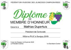 Diplôme membre d'honneur, Mathias Dupertuis