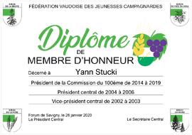 Diplôme membre d'honneur, Yann Stucki
