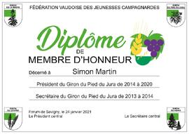 Diplôme membre d'honneur, Simon Martin