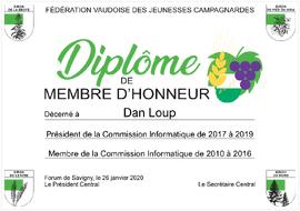 Diplôme membre d'honneur, Dan Loup
