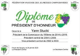 Diplôme président d'honneur, Yann Stucki
