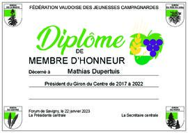 Diplôme membre d'honneur, Mathias Dupertuis