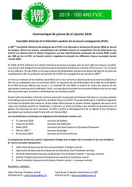Communiqués de presse, AG FVJC